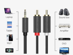 Аудиокабель mini-jack 3.5mm на Double RCA тюльпан Ugreen AV102 2RCA Male Cable (2м). Gray