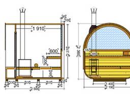 Баня-бочка «Овоид» 2500×2270 мм с террасой от производителя Thermowood Production