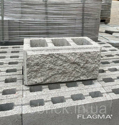 Заборный блок серый 390х190х190 рваный камень