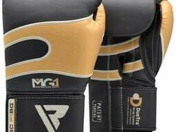 Боксерские перчатки RDX Leather Black Gold 14 ун.