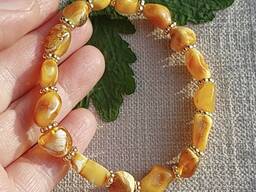 Браслет із натурального пейзажного бурштину, королевский янтарь