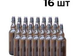 Бутылка стеклянная 1 л с бугельной пробкой, 16 шт