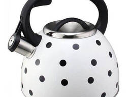 Чайник із свистком для газової плити Unique UN-5301 2,5л горошок. Колір: білий