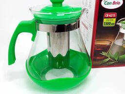 Чайник заварочный Con Brio Green CB-6215 1,5 л, Чайник самовар стеклянный. Цвет: зеленый