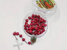 Чотки червоні дерев'яні з ароматом в коробці, розарій , вервиця.