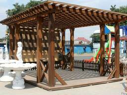 Деревянная беседка, навес для дачи сада. Навесы с мангалом