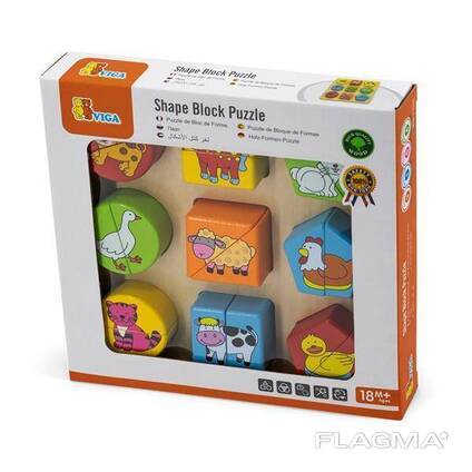 Дерев'яний пазл-сортер Viga Toys Фігури і звірята (59585)