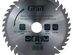 Диск пильный по дереву с твердосплавными напайками 210×32(30;25.4)×40T GRAD (1958345)