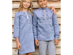 Дитячий комплект - вишиванка для хлопчика і вишита сукня для дівчинки з тонкого льону