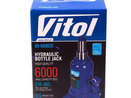 Домкрат гидравл бутылка 6 т 2-х штоковый высота подъема 215-495 мм Vitol