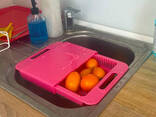 Доска кухонная пластиковая для нарезки со сливом на раковину 36.5х24.5 см Розовый