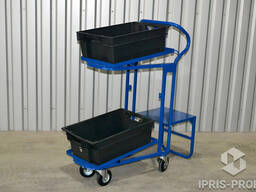 Двухъярусная тележка для комплектации заказов в пластиковые ящики со ступенькой