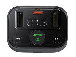 FM-модулятор Baseus FM Launcher S-09 Lite 35W (Bluetooth 5.3, PD+QC, Type-C+2USB). Black