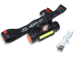 Фонарик налобный светодиодный аккумуляторный с магнитом USB 8.5х4 см