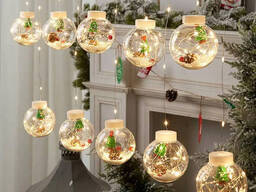 Гирлянда штора светодиодная Шары с наполнением с переходником 9185 золотистый