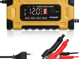 Импульсное зарядное устройство Foxsur 12V 10A (желтая) для авто/мото аккумуляторов