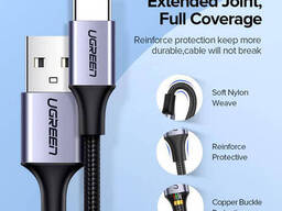 Кабель USB на Type-C Ugreen US288 Cable Nickel Plating Aluminum Braid (0.25m, 18W, 3A)....