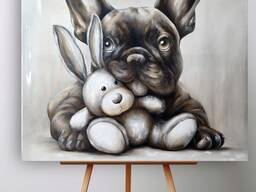 Картина маслом Французький бульдог 100х90см