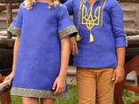 Комплект одягу в національному стилі - сорочка для хлопчика з вишитим тризубом і сукня