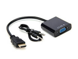 Конвертер HDMI (тато) на VGA (мама) 10cm, Black, 4K / 2K, Пакет + Audio Q25