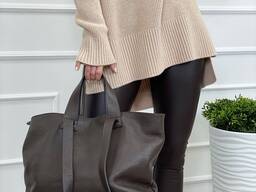 Коричневая Итальянская кожаная сумка шопер А4 тауп TS000100