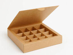 Коробка крафт для 16 конфет, орешков, макаронс, зефира и тарталеток с ячейками...