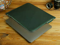 Кожаный чехол для MacBook на молнии, с войлочной подкладкой, кожа Grand, цвет Зеленый
