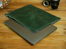 Кожаный чехол для MacBook на молнии, с войлочной подкладкой, Винтажная кожа, цвет Зеленый