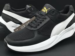 Кожаные кроссовки Puma арт -166 черный сетка кожа