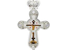 Крест наперсный латунный в серебрении с украшениями и принтом 2.10.0121л-2^1л