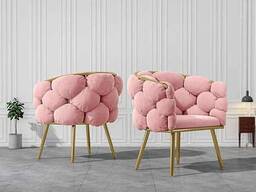 Купити крісло в стилі модерн золотий каркас + рожевий велюр