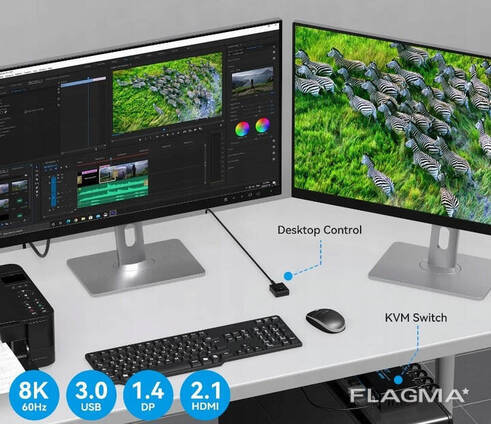 Vpfct KVM-переключатель на 2 мониторы с 2 ПК USB 3.0 HDMI-совместимый  , VP-SW222