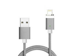 Магнитный кабель USB 2.0/Lighting, 1m, 2А, индикатор заряда, тканевая оплетка, съемник. ..