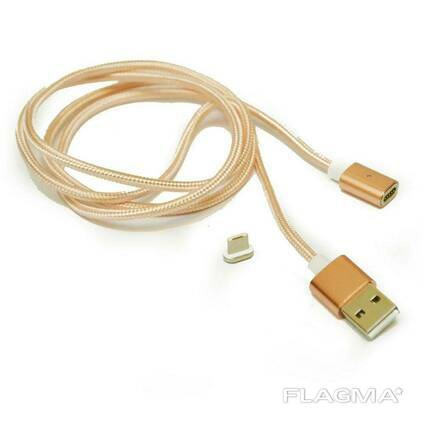 Магнитный кабель USB 2.0/Micro, 1m, 2А, индикатор заряда, тканевая оплетка, съемник. ..