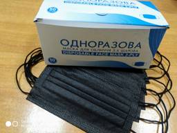 Маски защитные Черные, захисні Чорні. Фабричні. З фіксатором. Упаковка 50шт
