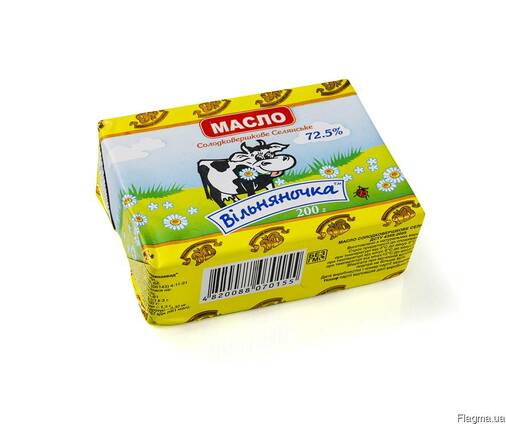 Масло сладкосливочное "Селянское" 72,5% в пачках по 200 г