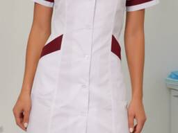 Медичний халат "Анна" білий/ бордо