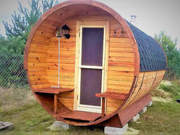 Mobile sauna barrel made of turnkey timber 6.5x2.15m Fasssauna-6.5 from the. ..