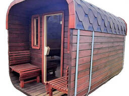 Turnkey mobile quad sauna barrel 2.4x3.5m from Thermowood Production