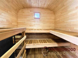 Turnkey mobile quad sauna barrel 2.4x4.5m from Thermowood Production