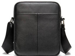 Мужская кожаная сумка мессенджер компактная черная из натуральной кожи флотар