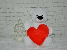 Мягкая игрушка мишка Алина Бублик 70 см белый с сердцем 22см