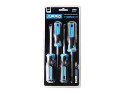 Набір викруток гумових APRO 4шт, CrV (PH2х100, PH1х100, SL5х100, SL3х75)