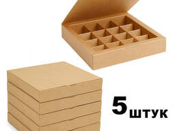 Набор из 5 коробок крафт для 16 конфет, орешков, макаронс, зефира и тарталеток с. ..