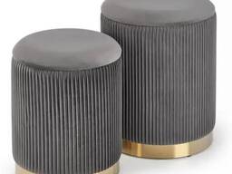 Набор серых круглых пуфиков с откидным верхом из бархата Halmar Monty