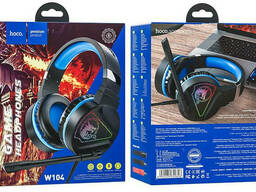 Наушники игровые HOCO W104 Drift с микрофоном LED подсветкой, черно-голубые
