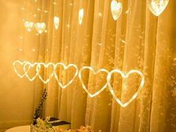 Новогодняя, свадебная cветодиодная гирлянда шторка дождь "Сердечки" YS-84002 138 LED. ..
