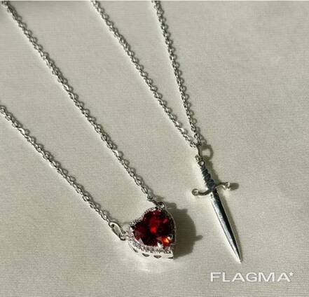 Парні підвіски "сердечко і меч", парні підвіски з сердечком і мечем, підвіски дружби, куло