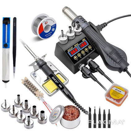 Паяльная станция JCD 2в1 8898 80Вт с термофеном 750Вт, 2xЖК, комплектующие