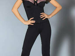 Пижама женская с брюками LivCo Corsetti Dorothy, Чорно-рожевий, L, XL